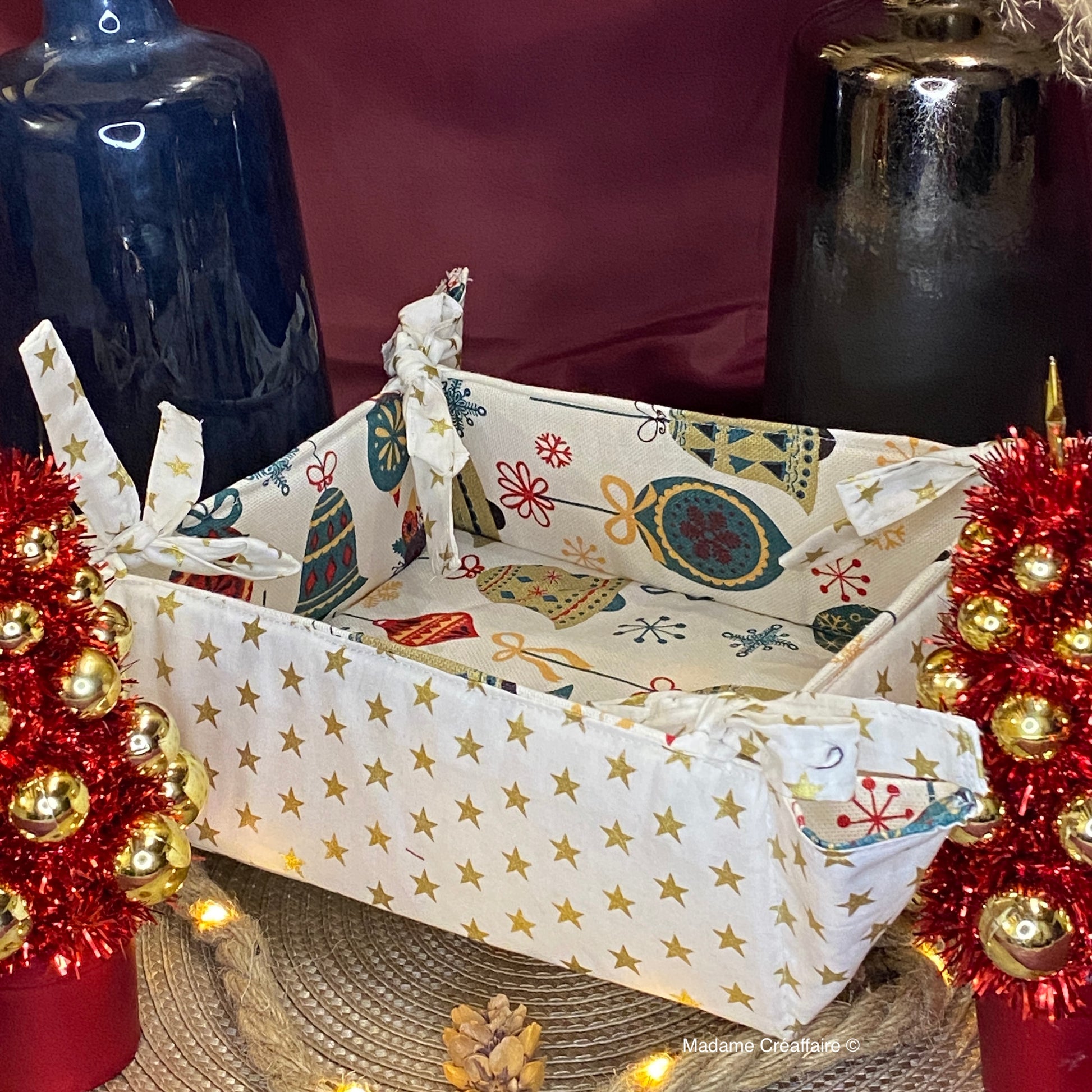 Idée cadeau de Noël Ensemble de cuisine 5 pcs corbeilles à pain, maniques  et torchons de style sicilien